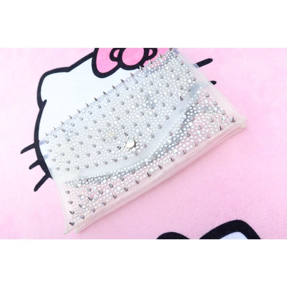 Clear Studded Rhinestone Envelope Clutch Bag Silver Hardware Snap Closure